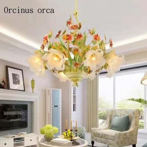Korean garden chandelier iron flower living room lamp creative personality flower warm romantic girl bedroom lamp