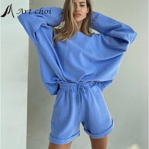 Spring Autumn Two Piece Set Tracksuit Casual Outfit Leisure Suits Women Sport Shirt Tops Fleece High Waist Shorts 2 Piece Sets