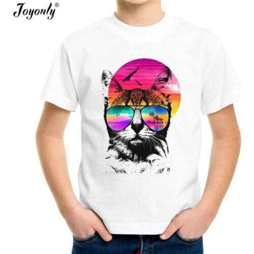 Joyonly 2018 Summer Children Printed T shirt Cartoon Tee Shirt Lovely Cat Scenery Design Baby Kids Cool T-shirt Boys/Girls Tops