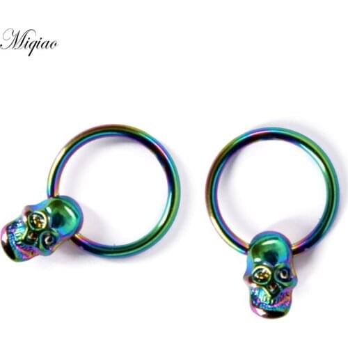 Miqiao 2pcs Fashion Trend Stainless Steel Skull Nose Ring Exquisite Human Body Piercing Jewelry