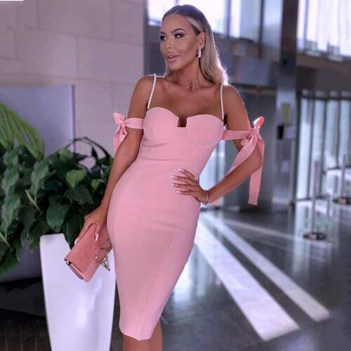 Fashion Beaded Women Bandage Dress Sexy Sleeveless Bodycon Lace-Up Spaghetti Midi Dress Club Evening Party Vestidos 2020 New