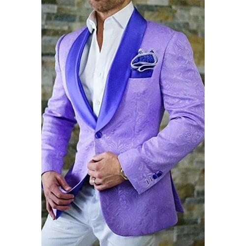 Fashionable One Button Purple Paisley Groom Tuxedos Shawl Lapel Groomsmen Mens Wedding Suits Blazers (Jacket+Pants+Tie) W:621