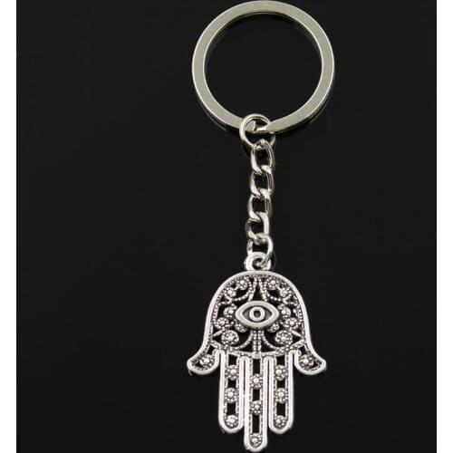 Fashion 30mm Key Ring Key Chain Keychain Jewelry Antique Bronze Silver Color Death Eye Hamsa Palm Fatima Hand 36x25mm Pendant