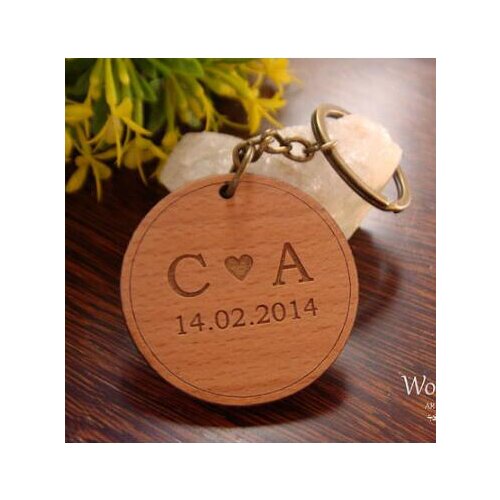 Custom Engraved Wooden Keychain with initial and date , Couple Gift , Wedding party decor