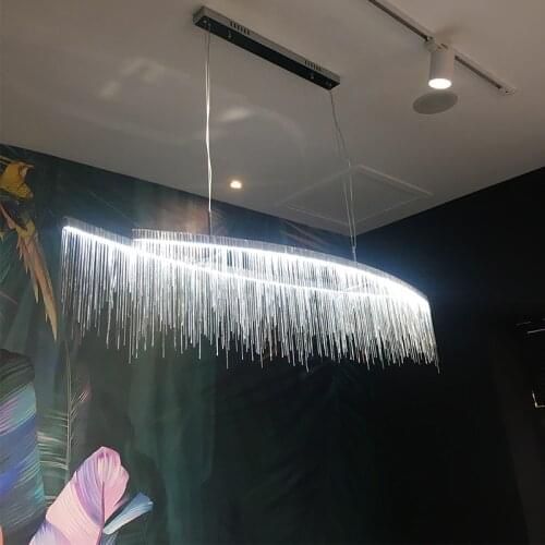 Nordic silver chandelier restaurant luxury tassel light hotel engineering chain living room modern design lamp