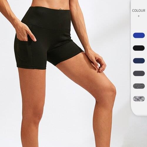 2021 New Womens High Waist Yoga Three-point Pants with Pockets Running Training Tight Elastic Fitness Shorts
