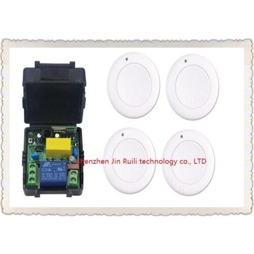 New multi-function output mode AC 220 V 1CH Wireless Remote Control Switch System Receiver & 4*White wall Panel Sticky Remote