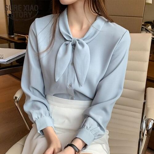 Bow Collar Office Blouse Fashion Women Tops and Blouses Plus Size Chiffon Blouse Shirt Long Sleeve Women Shirts Blusas 10686