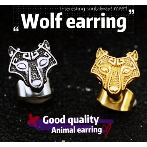 Onlysda Viking Norse Studs Earrings Lukcy Jewelry Wolf 3D animal Steel&Gold Earrings Handmade for Man Trendy Party ES180
