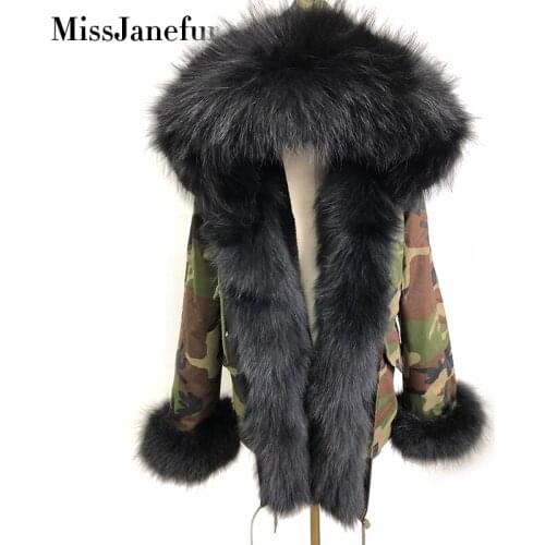 Women luxurious Large raccoon fur collar hooded coat warm faux fur inner parkas long winter jacket top quality