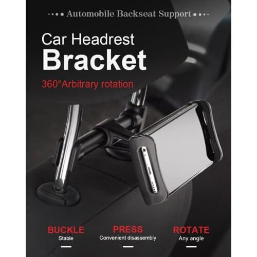 Smart Phone Stand Seat Back Mobile iPad Mount Holder 360 Rotation Car Headrest Bracket Adjustable Essential Tool for Travel