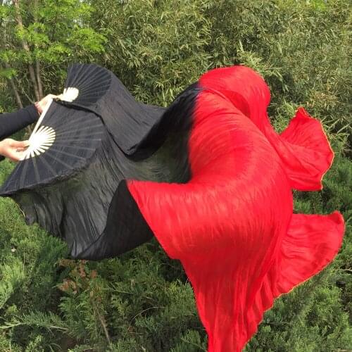 Popular 180x90cm size Belly Dance Fans Veil nice pure real Silk material Black/Red dye mixed