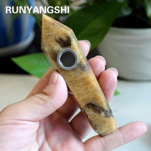 Runyangshi 1pcs Natural leopard stone quartz smoking pipe YB60 Crystal Smoking Pipe + strainer quartz stone healing wand