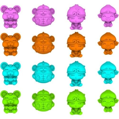 19Pcs 3D Carving Head Nail Art Silicone Mold Gel Resin Pouring New Year Lucky Charm The God of Wealth Sun Wukong Casting Mold