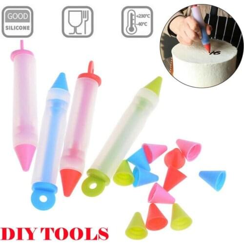 Silicone Food Write Pen Chocolate Decorating tools Cake Mold Cream cup,cookie Icing Piping Pastry 4 Nozzles kitchen accessorie