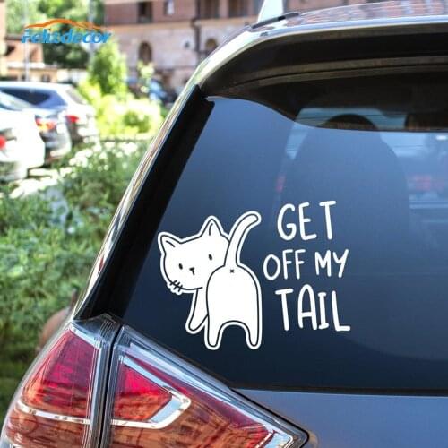 Get Off My Tail Car Funny Vinyl Cartoon Pattern Car Sticker Decal Cat Vinyl Car Decal Car Window Stickers Black/Silver C1065