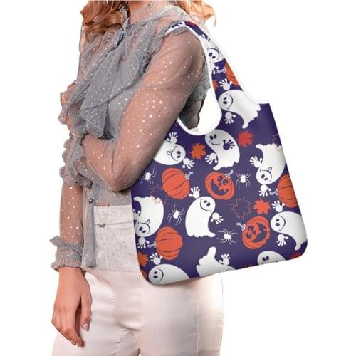 New Women Shoulder Shopper Bags Halloween Ghost Pumpkins Printing Storage Bag Portable Reusable Tote Foldable Lady Shopping Bag