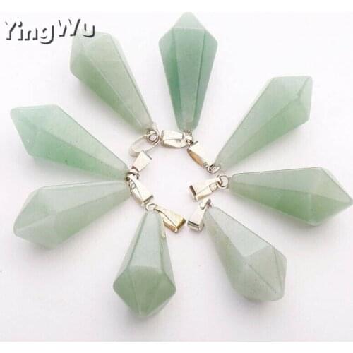 Yingwu 20pcs Reiki Healing Natural Aventurine Pendant Hexagon Prism Reiki Stone Pendulum Pendant Amulet Charms Jewelry Wholesale