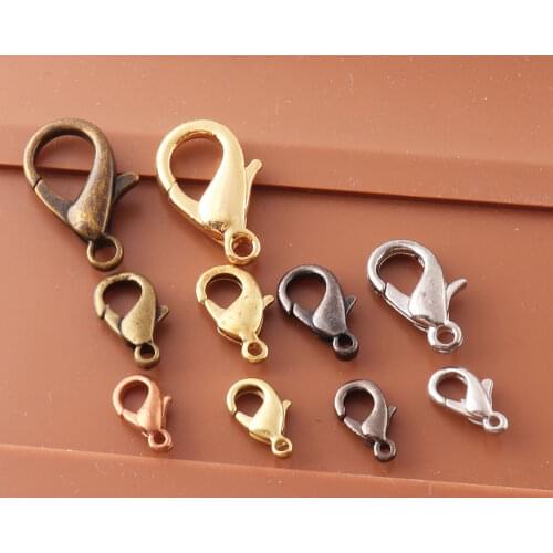 30 Pcs Lobster clasp Jewelry Findings charm 12x6mm/8MM*15MM Gold silver Bronze gunmetal Lobster Claw Clasp for Fasteners