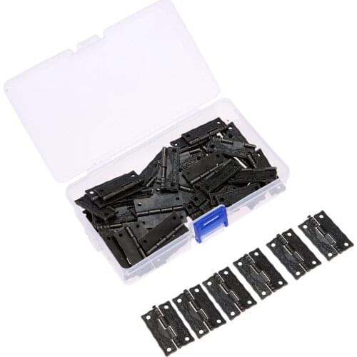 60Pcs 35*23mm Iron Jewelry Wood Boxes Cabinet Door Furniture Hinges Set Mini Decorative Hinge with Storage Box & 240Pcs Screws