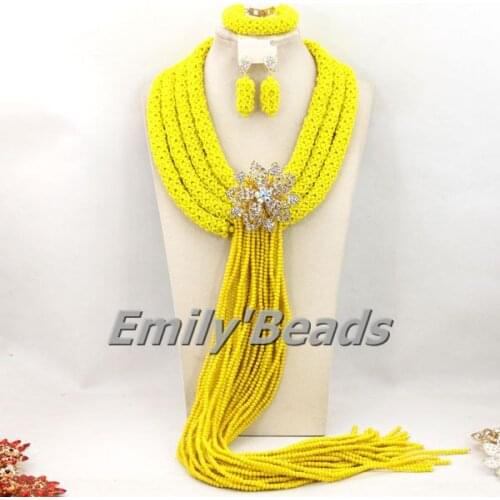 Yellow Nigeria Wedding African Jewelry Sets Fashionable Big Crystal Beads Necklace Bracelet Earrings Jewelry Set AMJ129