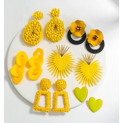 AENSOA Yellow Geometric Multiple Style Dangle Drop Earrings for Women Statement Exaggerate Fashion Earrings Pendant Jewery