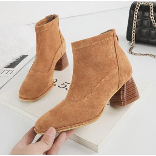 Ladies Boots Heels Winter Boots Women Black High Heels Winter Shoes Women Thick Heel Ankle Boots For Women Shoes Luxury Сапоги
