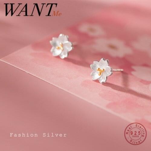 WANTME Real 925 Sterling Silver Sweet Romantic White Flowers Mini Stud Earrings for Fashion Women Party Wedding Jewelry 2020