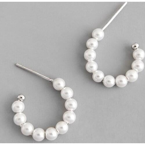 DAIWUJAN INS Simple Geometric Round Pearl Earrings Retro Temperament 925 Sterling Silver Hoop Earrings For Women Wild Jewelry