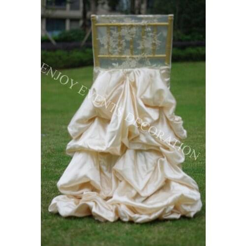 10pcs YHC#146 fancy elegant embroidery ruffled wedding bridal chair back cover polyester banquet wedding chiavari chair back cov