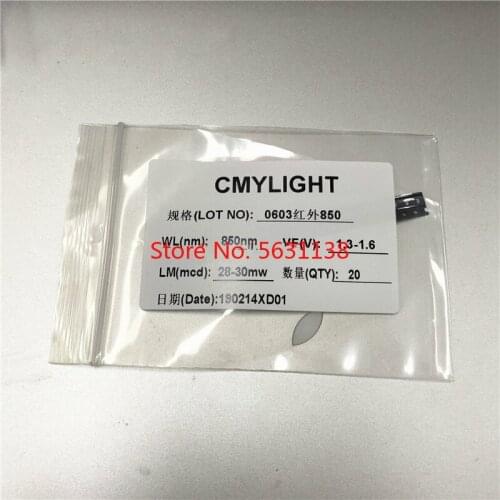 20PCS 0603 850NM (28-30mW) / 940NM (18-20mW) SMD IR LED SMD 1.3-1.5v 20ma 1.6*0.8mm cree led COB chip led power led Light Beads