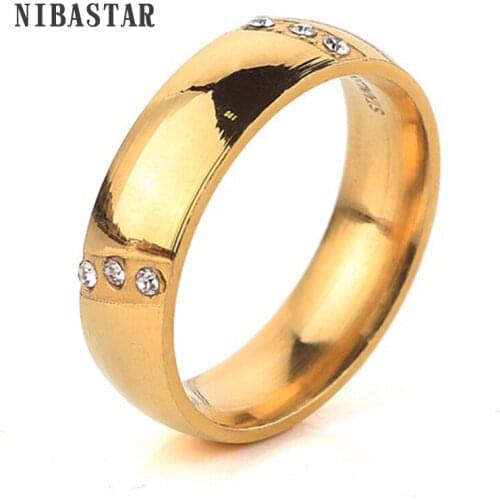 2016 Classic Tungsten Carbide Ring Elegant Gold-Color Pave 6 Clear Crystal Wedding Rings For Men Women USA Size Standard