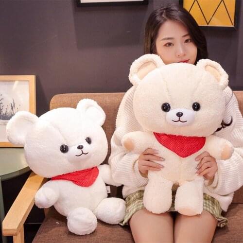 43/52cm Cartoon Bubble velvet Teddy bear white plush toy soft animal stuffed doll with scarf Birthday Kawaii gift for child girl