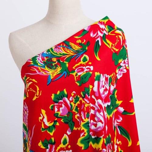 50*160cm Big Red Flower 100% Cotton Fabric Phoenix Peony Twill Fabric for clothes dresses and DIY Handmade