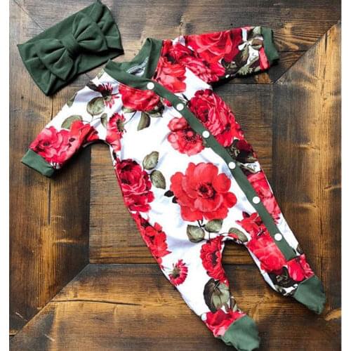 Baby Kids Girl clothes Infant Button floral bodysuit long sleeve Jumpsuit Bodysuit Clothes Outfits