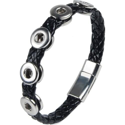 Wholesale 12mm Snap Button Wrapped Magnetic Clasp Leather Bracelet Bngle For DIY Interchangeable Women Jewelry