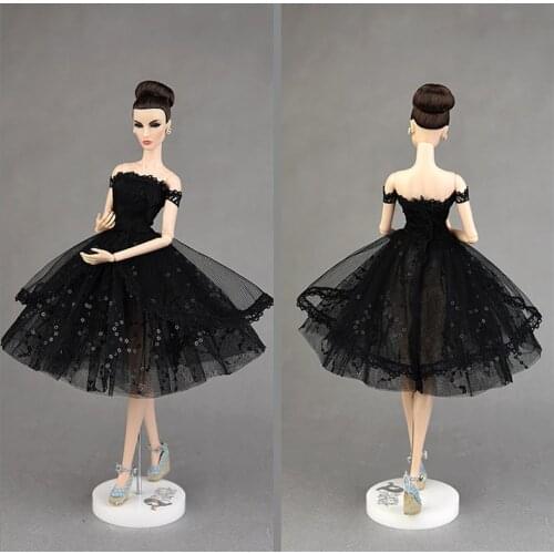 Black Short Ballet Dress For Barbie Clothes Princess Dresses Tutu Evening Party Gown Vestido 1/6 BJD Doll Accessories Kids Toys