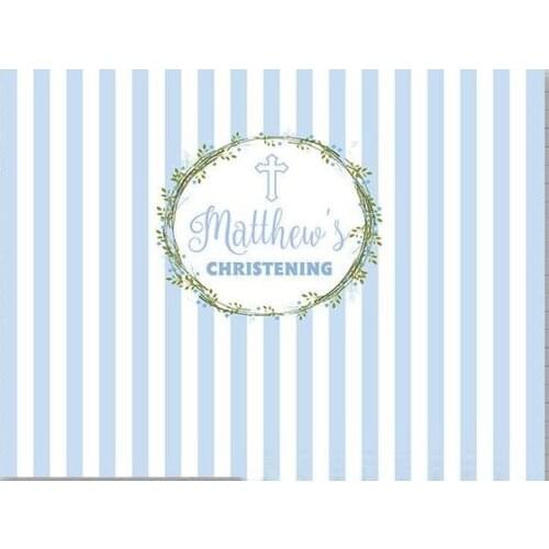 Custom Boy Baptism Christening God Bless Blue And White Striped photo backdrop Computer print party background
