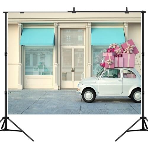 Lyavshi Christmas gift shop Backdrop Xmas birthday party wall decor Photo background for kids baby portrait studio prop