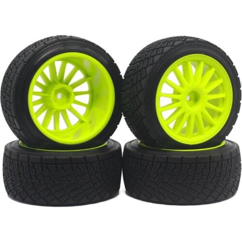 4PCS HPI WR8 2.2"(57mm) TARMAC WHEEL YELLOW + 3.14"(80mm) RALLY OFF ROAD TIRE Green Off-Road HSP 94177