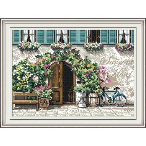 Joy Sunday Gate Courtyard Chinese Cross Stitch Kits Ecological Cotton Clear Stamped Printed 11CT DIY Wedding Decoration For Home