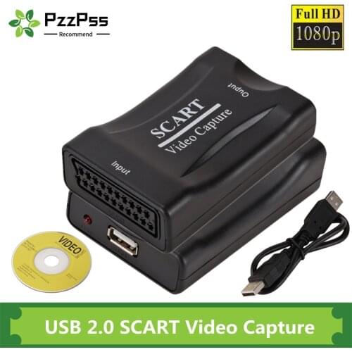 PzzPss Video Capture Card USB 2.0 Scart Video Grabber Record Box for PS4 Game DVD Camcorder Camera Recording Live Streaming