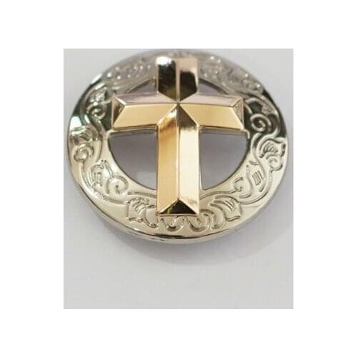 KB601) Wholesale ! 50pc 1-1/8'' Western Christian Cross Button Saddlery Belt Button Gold+silver