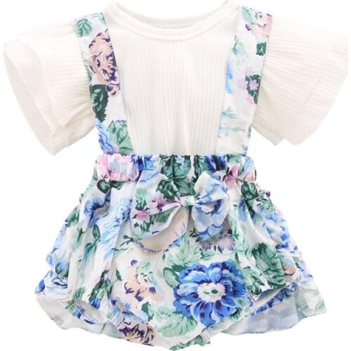 Lovely brand new high quality Summer Explosion Baby Girls Short Sleeve Bow Sling Print Princess Cute Dress