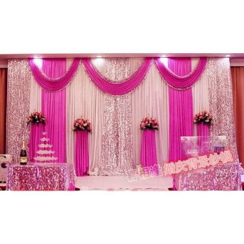 Fashion fuchsia color Wedding Backdrops with Swag Wedding Drapery Curtain of Wedding stage decoration with sequin wedding supply