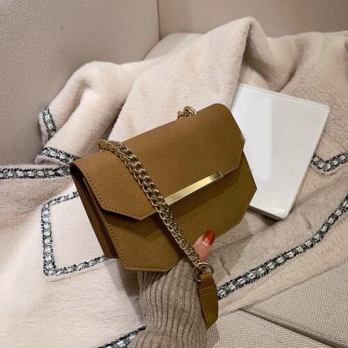 Youth Ladies Simple Versatile Bag Vintage Women Scrub PU Flap Shoulder Handbag Solid Chain Messenger Commuter Bag