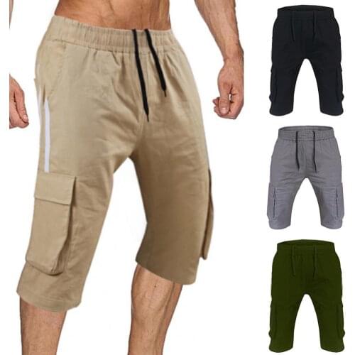 Men Capri Pants Color Block Multi Pockets Men Mid Rise Drawstring Shorts Mens Casual Jogger Shorts Fitness Workout Gym Trousers