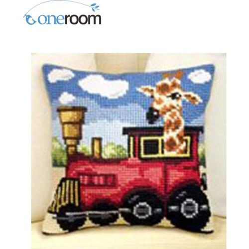 N3TH CX0211 giraffe in train DIY Acrylic Yarn Embroidery Pillow Tapestry Canvas Cushion Front Cross Stitch Pillowcase