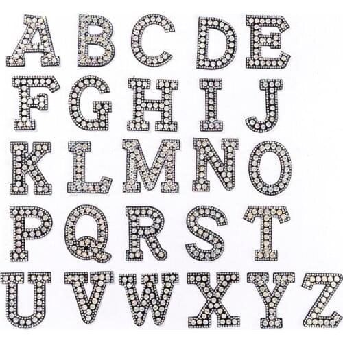 26 Pcs A-Z Rhinestone Letter Patch Alphabet Applique 3D Rhinestone English Sew On Letter Patch DIY Decoration for Clothing Badge