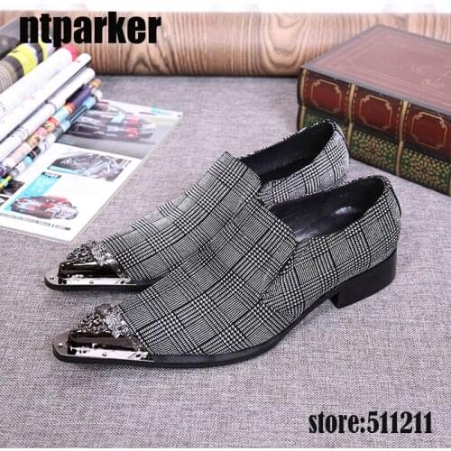 Ntparker Big Sizes Pointed Iron Toe Handsome Grey Mens Dress Shoes Elegant Business Leather Shoes Men Heels Increased